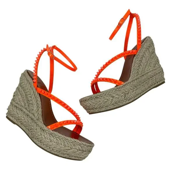 Christian Louboutin Mafaldina Zeppa 120 Wedge Sandal Orange Size 40 - Picture 6 of 15